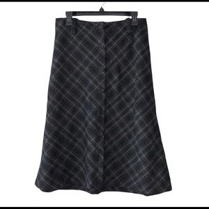 J. Crew Plaid Black/Gray A-Line Midi Skirt - 6